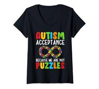 Womens Autism Acceptance Because We are Not Puzzles V-Neck T-Shirt