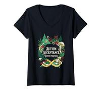 Women's Autism Acceptance Growing Together Floral Infinity V-Neck T-Shirt