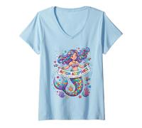 Women's Autism Acceptance Mermaid Themed Neurodiversity Design V-Neck T-Shirt