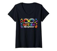 Women's Autism Awareness Acceptance Advocate Educate Include Teacher V-Neck T-Shirt