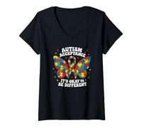 Women's Autism Awareness Acceptance Different is Okay Butterfly V-Neck T-Shirt