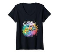 Womens Autism Awareness Chameleon Animal Its Ok to Be Different V-Neck T-Shirt