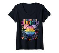 Womens Autism Awareness Different Isn't Broken Silent Isn't Empty V-Neck T-Shirt