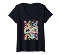 Women's Autism Awareness Embrace The Spectrum Retro Groovy Infinity V-Neck T-Shirt