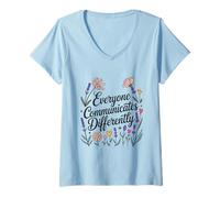 Women's Autism Awareness Everyone Communicates Differently V-Neck T-Shirt