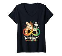 Women's Autism Awareness Giraffe It's OK to Be Different V-Neck T-Shirt