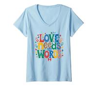 Women's Autism Awareness Love Needs No Words Puzzle V-Neck T-Shirt
