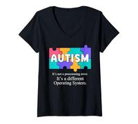 Womens Autism Awareness Month Puzzle Piece Autistic Autism Warrior V-Neck T-Shirt