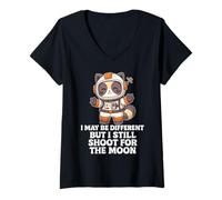 Womens Autism Awareness & Neurodiversity Pride- Shoot For the Moon V-Neck T-Shirt