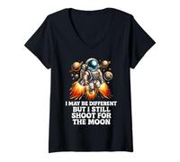 Womens Autism Awareness & Neurodiversity Pride- Shoot For the Moon V-Neck T-Shirt