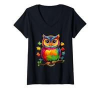 Womens Autism Awareness Owl Animal Puzzle Its Ok To Be Different V-Neck T-Shirt