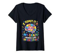 Women's Autism Awareness Puzzle Brain My Brain Makes Life Interesti V-Neck T-Shirt