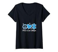 Womens Autism Awareness Puzzle Teacher Women Kid Acceptance Autism V-Neck T-Shirt