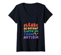 Womens Autism Awareness Puzzle Teacher Women Kid Acceptance Autism V-Neck T-Shirt
