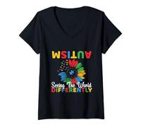 Women's Autism Awareness Seeing The World Differently Neurodiversity V-Neck T-Shirt
