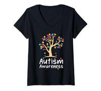 Women's Autism Awareness Tree Autism Mom Dad Autistic Kids V-Neck T-Shirt