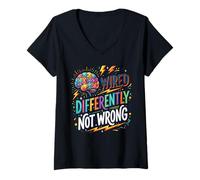 Women's Autism Awareness Wired Differently Not Wrong Neurodivergent V-Neck T-Shirt