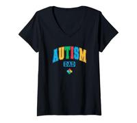 Women's Autism Dad Fathers Day Autistic Awareness Men Daddy Autism V-Neck T-Shirt
