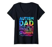 Women's Autism Dad Stronger Autistic Awareness Support Tie Dye V-Neck T-Shirt