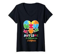 Women's Autism Difference Not Indifference Autism Awareness V-Neck T-Shirt