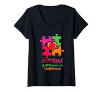 Women's Autism Difference Not Indifference Awareness Month V-Neck T-Shirt