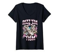 Womens Autism Funny Autistic Rizz Em with The Tism Hedgehog V-Neck T-Shirt