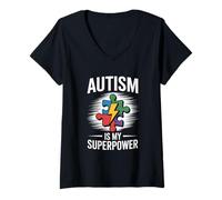 Women's Autism is My Superpower - Autism Awareness Autistic Kids V-Neck T-Shirt