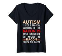 Womens Autism is Not a Tragedy Bacon Autism Awareness Autistic V-Neck T-Shirt