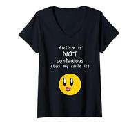 Women's Autism is Not Contagious My Smile ASD Neurodiversity Accept V-Neck T-Shirt