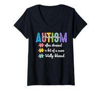 Womens Autism Mama Often Stressed A Bit Of A Mess Totally Blessed V-Neck T-Shirt