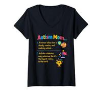 Women's Autism Mom Definition Acceptance Family Support Awareness V-Neck T-Shirt