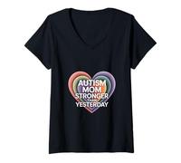 Women's Autism Mom Stronger Than Yesterday Awareness V-Neck T-Shirt