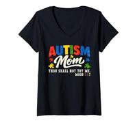 Women's Autism Mom Thou Shall Not Try Me Autism Awareness Support V-Neck T-Shirt