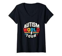 Women's Autism Mom World Tours Awareness Community Autistic Support V-Neck T-Shirt