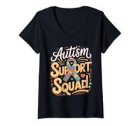 Women's Autism Support Squad Autism Awareness Family Support V-Neck T-Shirt