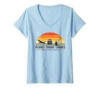 Women's Autism Trinity Planes Trains Cranes Autistic Awareness Retro V-Neck T-Shirt
