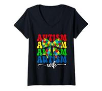 Women's Autism Wife Coquette Bow Autism Awareness Family Matching V-Neck T-Shirt