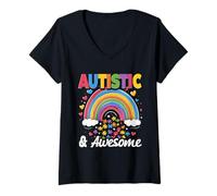 Womens Autistic & Awesome Autist Autism V-Neck T-Shirt