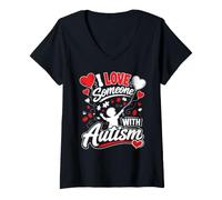 Women's Autistic People I Love Someone with Autism V-Neck T-Shirt