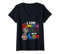 Women's Autistic People I Love Someone with Autism V-Neck T-Shirt