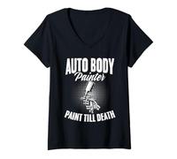 Womens Auto Body Painter Paint Till Death Autobody Car Painter V-Neck T-Shirt