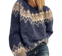 Women's Autumn and Winter Casual Loose Mohair Coarse Knit Jacquard Women's Sweater Blue