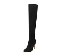 Women's Autumn and Winter Color Suede Stiletto Heels Slim and Tall Over The Knee Boots Knee High Boots No Heel (Black, 6.5)