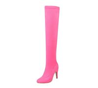 Women's Autumn and Winter Color Suede Stiletto Heels Slim and Tall Over The Knee Boots Knee High Boots No Heel (Hot Pink, 5)