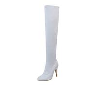 Women's Autumn and Winter Color Suede Stiletto Heels Slim and Tall Over The Knee Boots Knee High Boots No Heel (Grey, 5.5)