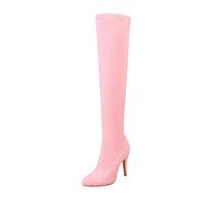 Women's Autumn and Winter Color Suede Stiletto Heels Slim and Tall Over The Knee Boots Knee High Boots No Heel (Pink, 4.5)