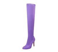Women's Autumn and Winter Color Suede Stiletto Heels Slim and Tall Over The Knee Boots Knee High Boots No Heel (Purple, 6.5)