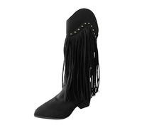 Women's Autumn and Winter Fashion Tassel Pointed Mid Calf Boots Temperament Boots