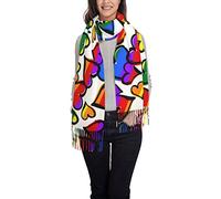 Women'S Autumn And Winter Fringe Scarf, Imitation Cashmere Warm And Soft Rainbow Colored Gay Pride Hearts Shawl Long Scarf