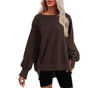 Women'S Autumn and Winter Hooded Sweatshirt Womens Oversized Crewneck Solid Color Sweatshirt Side Slit Long Sleeve Pullover Slouchy Fit Tops Sweatshirt Hoodies for Women UK Sales Festival Essentials